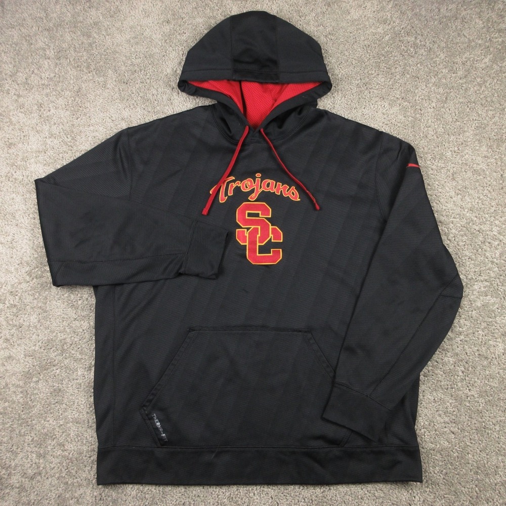 USC Trojans Sweater Mens 2XL Black Hoodie Sweatshirt Nike Thermafit Fleece NCAA